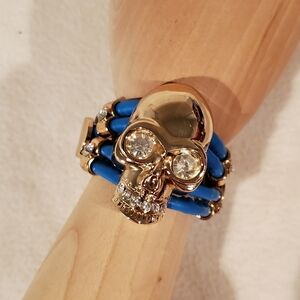 Gold and Blue Skull Crystal Bracelet New